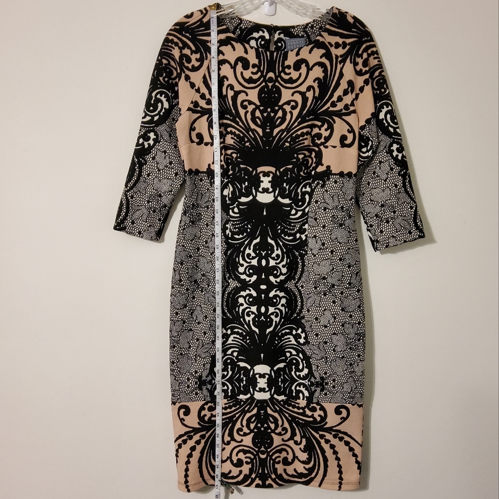 NWT! Rabbit Rabbit Rabbit Design Damask Print 3/4 Sleeve Sheath Dress Size 4 - Picture 3 of 10